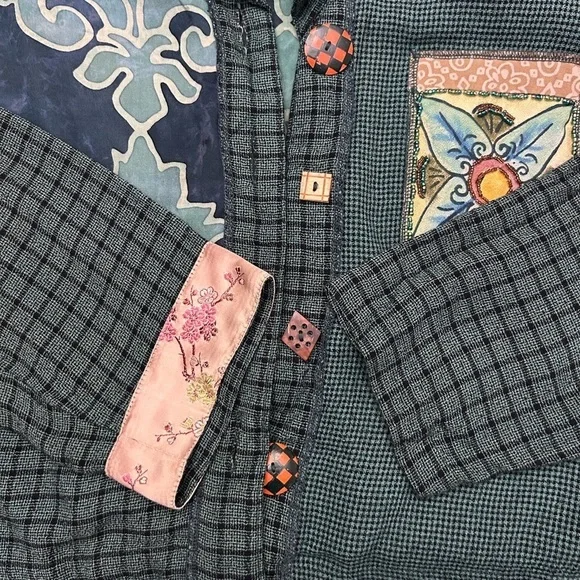 Vintage 90s Y2K Faith Unique Mixed Patchwork Boho Beaded Button Up Blazer Jacket - Picture 5 of 10